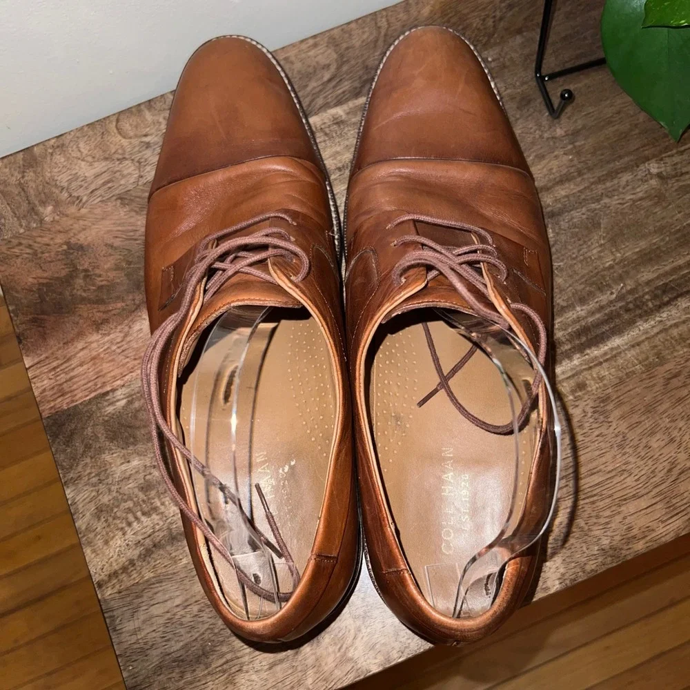 Cole Haan Warren Grand OS Mens 11.5 Brown Cap‎ Toe Leather Lace Up Dress Shoe